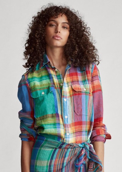 Women's Polo Ralph Lauren Linen Madras Shirts | 049158DUA